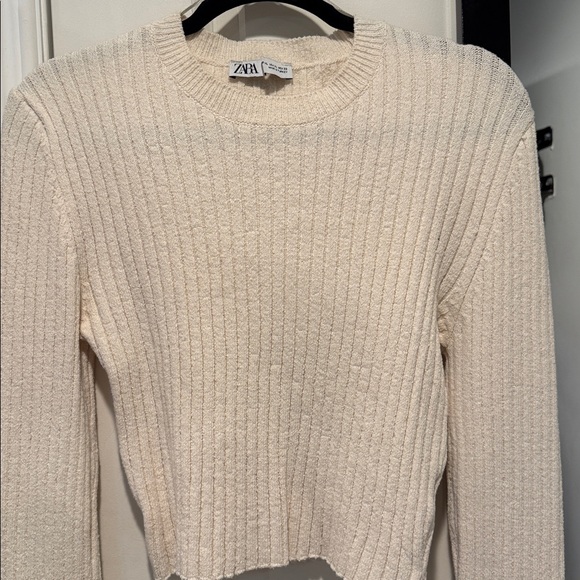 Zara Cream Ribbed Cropped Sweater - Picture 4 of 7